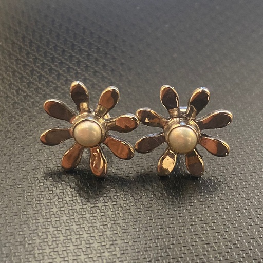 [SZA01064] La Fleur Collection - Sunflower with white pearl, Platinum plated
