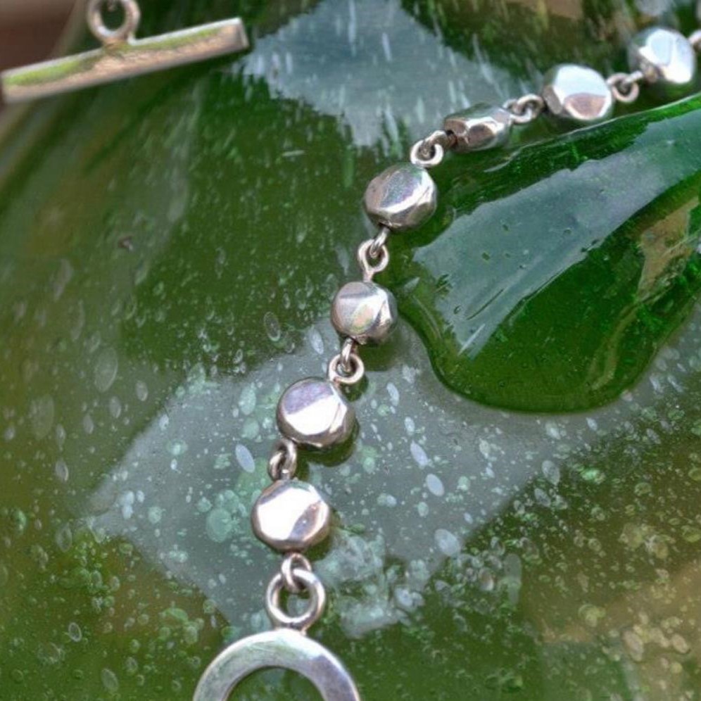 Link Hammered bead bracelet (longer version)