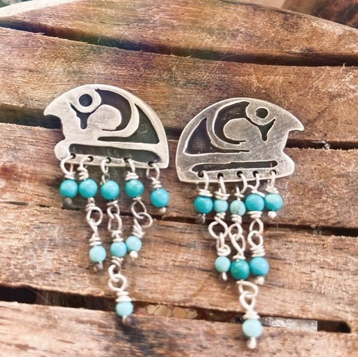 [HEN01031] Hours silver earring with turquoise beads