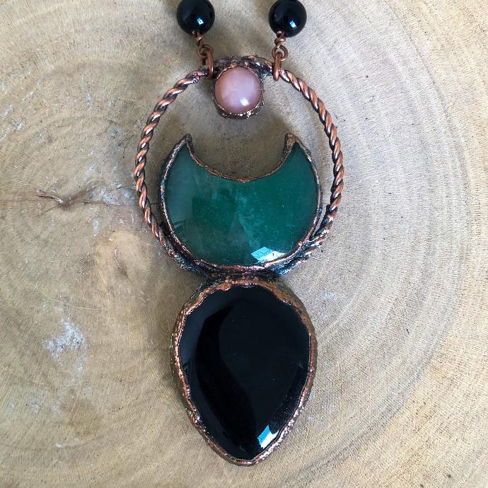 Onyx, aventurine & moonstone Necklace