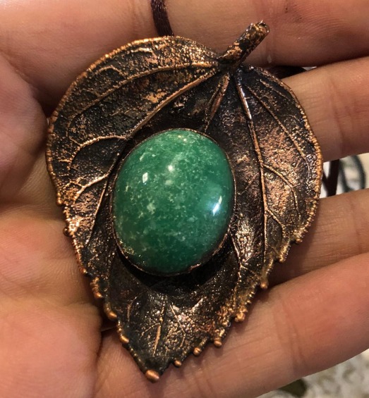 Green Turquoise on Hibiscus Leaf Necklace
