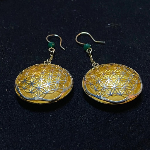 [NJE01007] 3D Flower of life Platinum Surface and Matte gold background