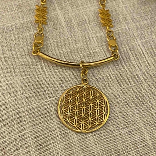 [NJE01049] The one special chain with the seed fragments and whole flower in centre gold