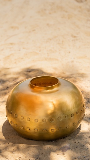 [BHA03032] Vase Brass Oval with Buttons