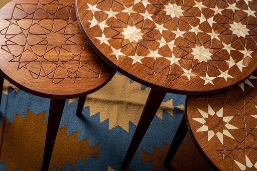 Mahogany Wood Table with Camel Bone