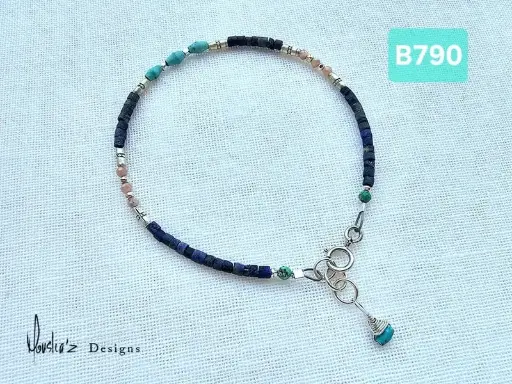 [MDE01431] (B790) Afghani Turquoise, Lapis Lazuli & Rhodochrosite Bracelet