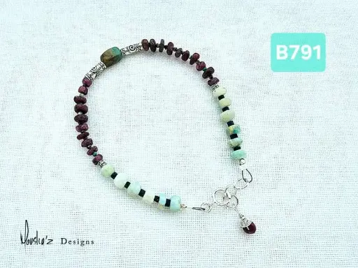 [MDE01432] (B791) Turquoise,  Raw Ruby, Raw Amazonite & Lapis Lazuli. Bracelet