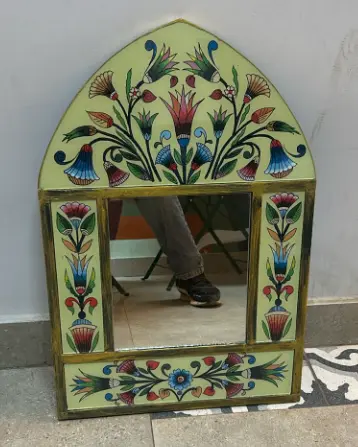 [KNA03024] Yellow Mirror With Lotus (Small)