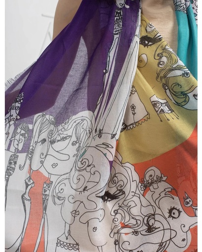 [SOA06017] Faces Scarf (Synthetic Voile)