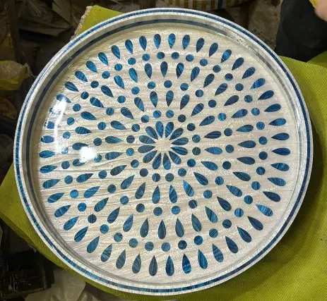 [ALK03063] ALK-Peacock Tail Tray White In Blue