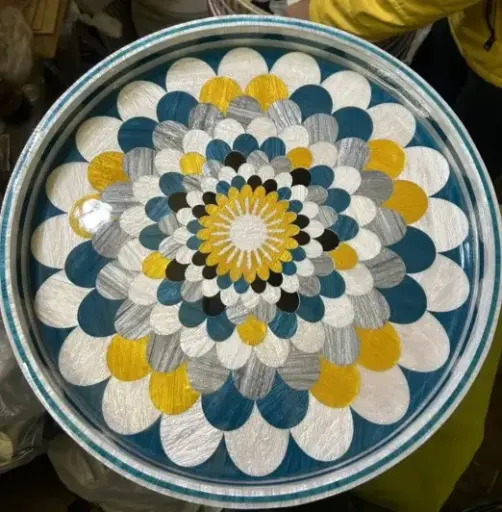 [ALK03065] ALK-Geomtric Floral Tray (Petroleum)