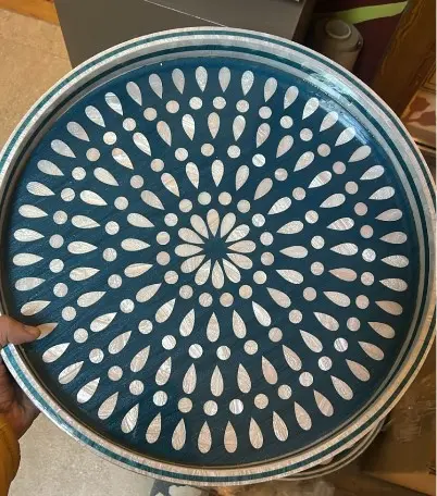 [ALK03067] ALK-Peacock Tail Tray White In Petrolum