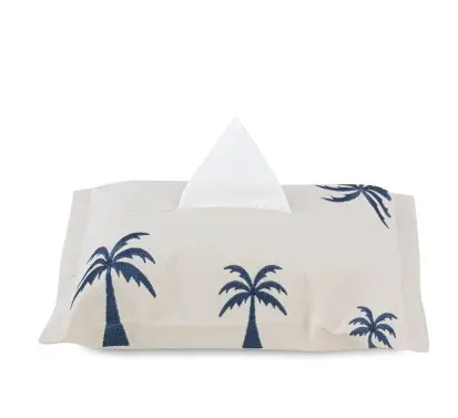 [1608BL] Blue Palm Tissue Box Cover