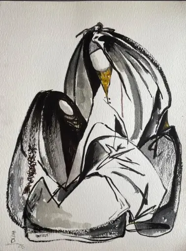 [GEM05043] #2 Grandma 56*76 CM Ink on cotton paper