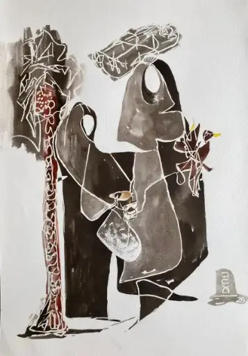 [GEM05047] #6 Chatting 50*35 CM Ink on cotton paper