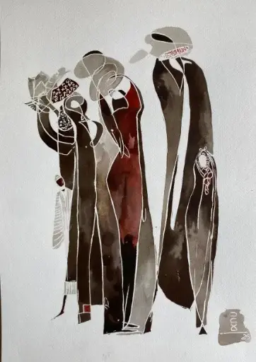 [GEM05048] #7 Chatting 50*35 CM Ink on cotton paper