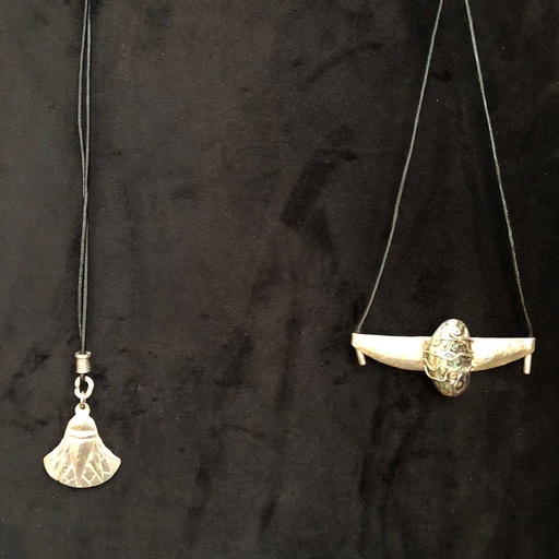 [THJ01054] Wings Of Horus with Abalone Shell On Leather Necklace