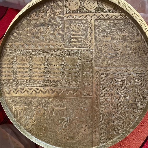 Folk Bird Brass Tray Round