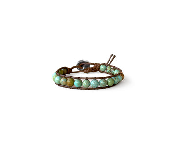 [ICO01044] Howlite Round Beads Stitched Wrap 1