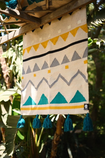[NIF08022] Yellow Nubian with teal tassels Kilim
