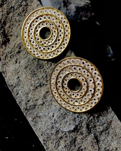 [YWS01067] Filigree Rodium Silver in Gold Earrings